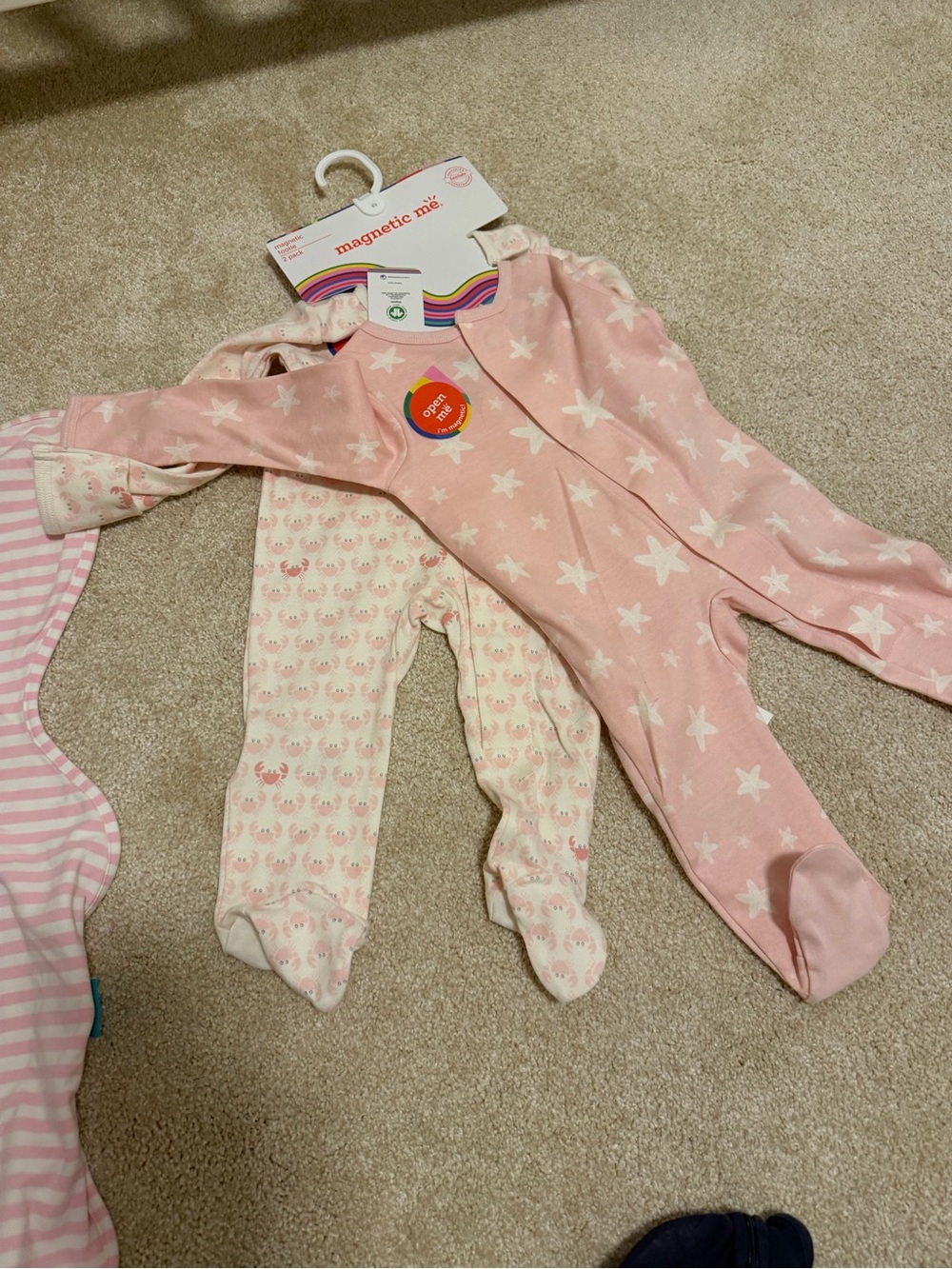 Magnetic Me Pink Star & Crab Print Baby Footed One-Piece Set
